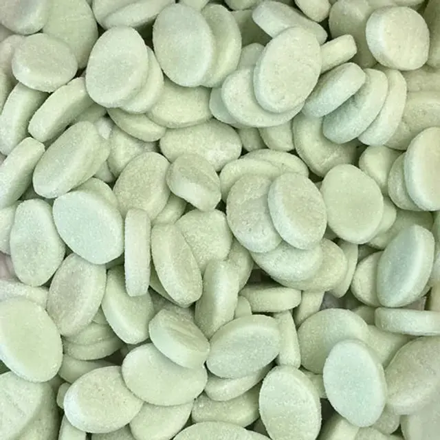 Pale green oval foam candies
