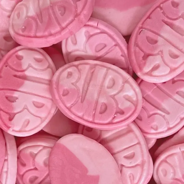Pink BUBS foam ovals stamped with the BUBS name