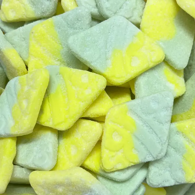 Yellow and pale green sugar-coated foam diamonds